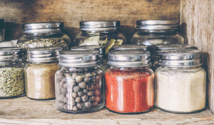 Spices in the glass jar vintage style