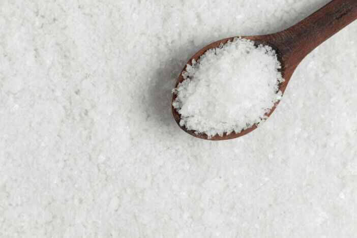 White sea salt. Top view, close-up.