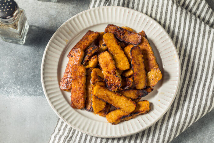 Healthy Organic Veggie Tempeh Bacon with Soy Sauce