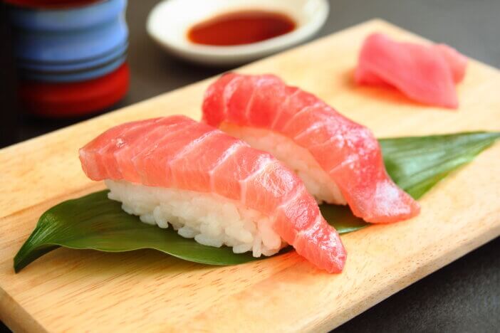 tuna sushi and japanese rice wine`SAKE`