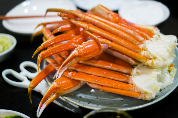 Boiled crab legs for a special evening meal.