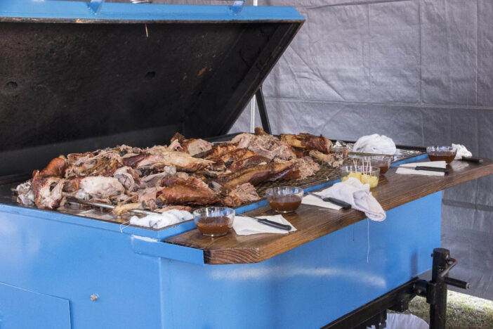 After being judged a whole hog lays on the grill ready to be picked up and served at the Newport Pig Cooking Contest in Newport ,North Carolina