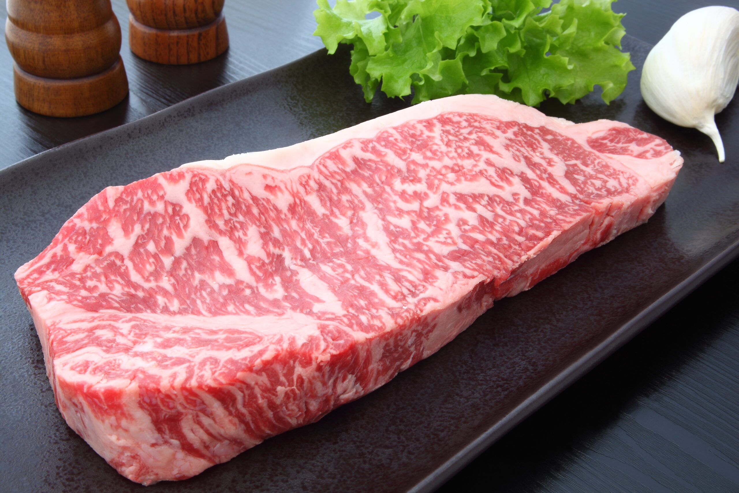 Kobe beef with garlic,salt and pepper