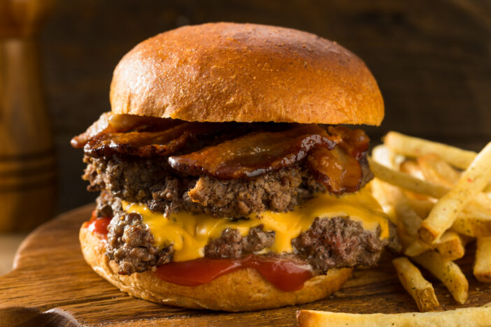 Rustic Homemade Bacon Smashburger with Cheese and Bacon