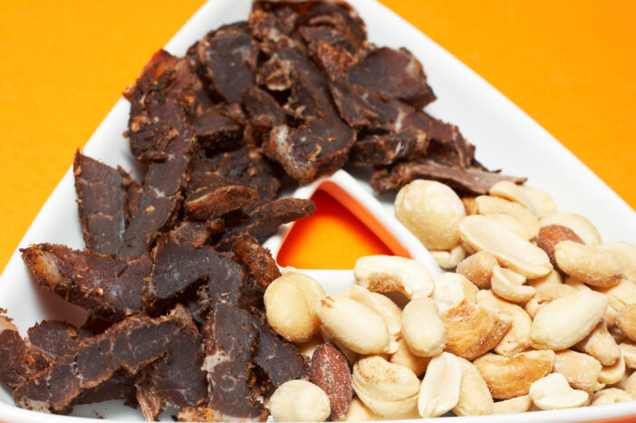 Bowl of biltong and nuts