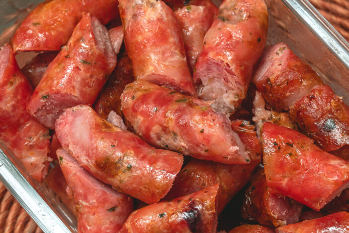 Food, Meat, Barbecue, Brazilian Food. Spicy pork sausage ( Linguiça suína apimentada ). Brazilian food.