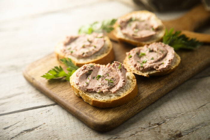 Traditional homemade pate on a white bread