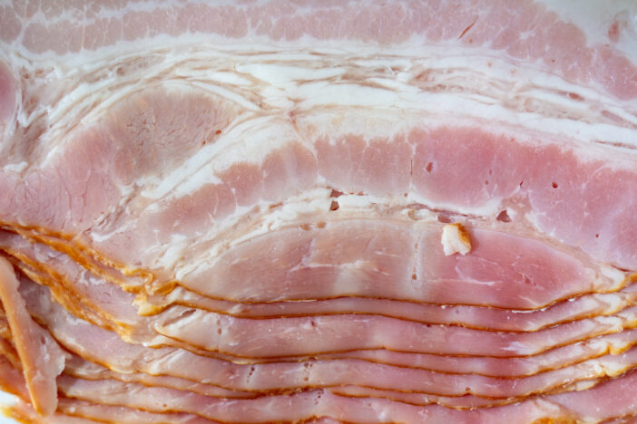 Texture of Uncooked smoked pork belly slices