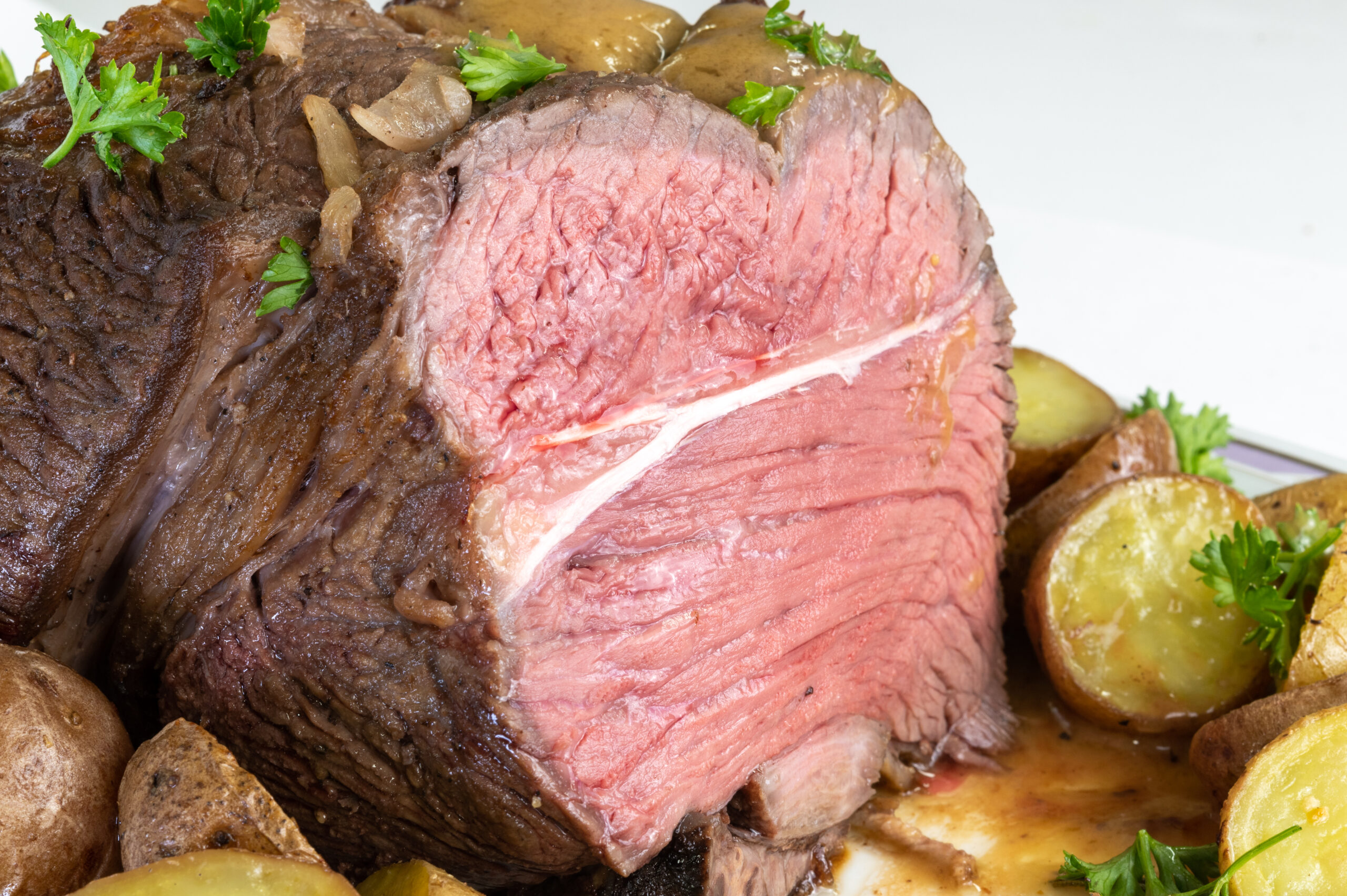 Sirloin tip roast with small potatoes