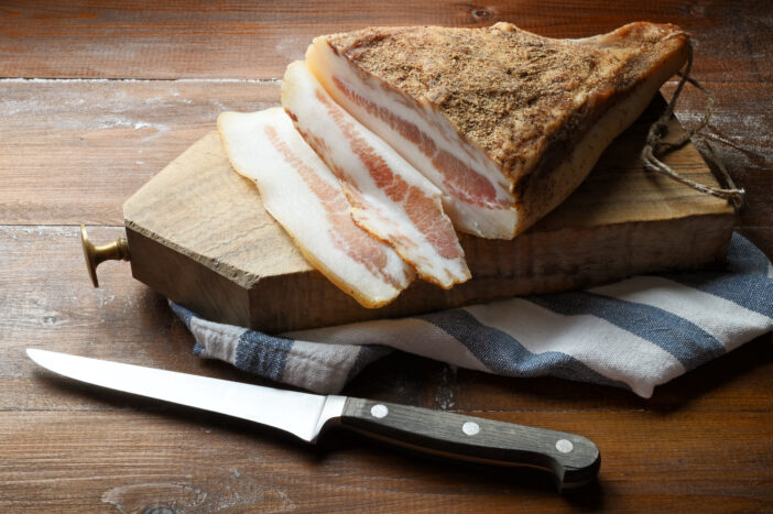 Guanciale, pork sausage typical of central Italy.