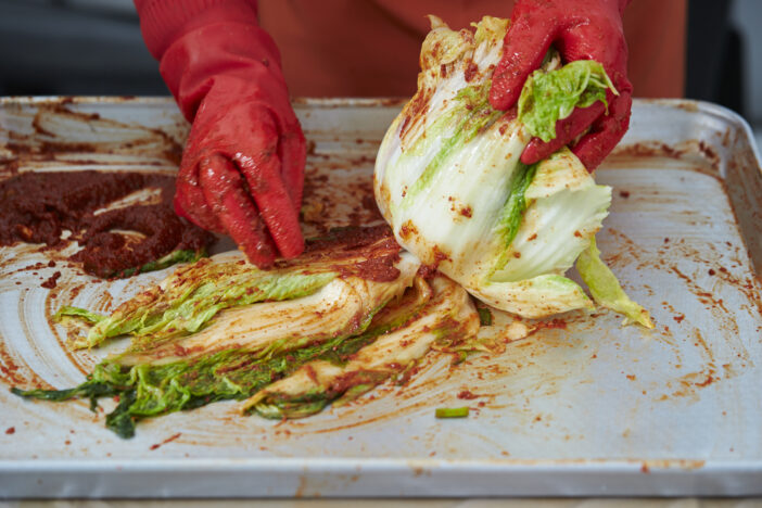 Making kimchi, Korean traditional fermented pickled side dish