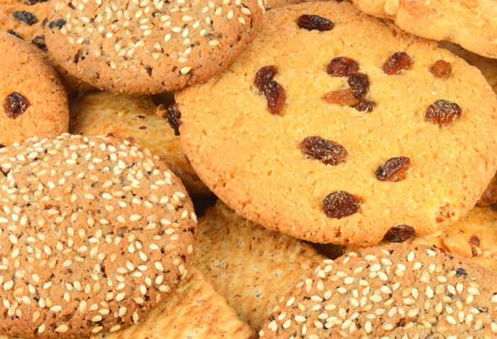 A collage of pictures of different kind of biscuits, sweets and pastries.