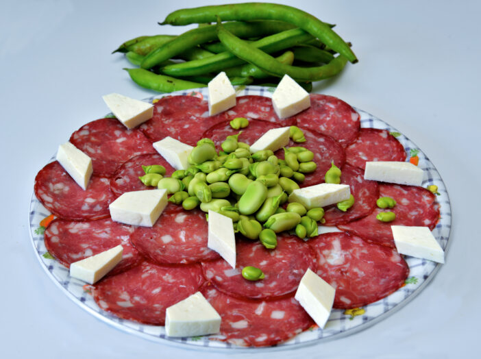 fresh Sardinian, salami, broad beans