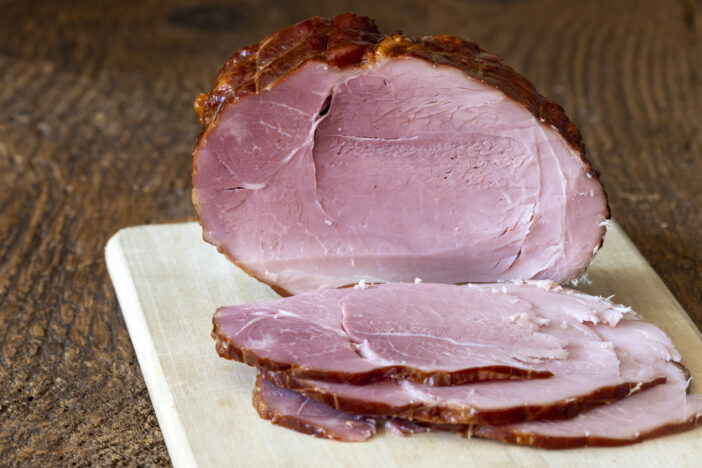 ham on a cutting board for easter