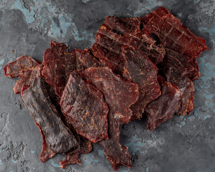 Dried jerky beef meat. Meats snack,