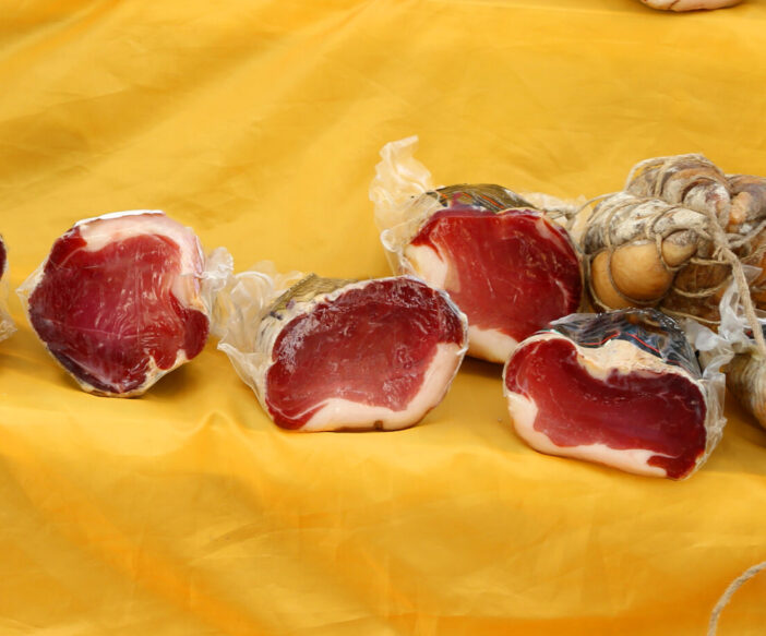 raw ham and culatello vacuum packed for sale in Italian market