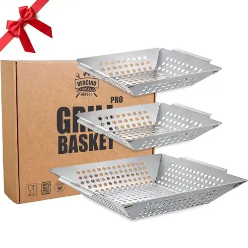 GrillPro 3 Pack Heavy Duty Stainless Steel Vegetable Grill Baskets