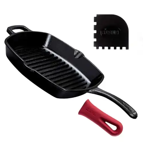 Lodge 10.5" Pre-seasoned Cast Iron Grill Pan with Grease Draining