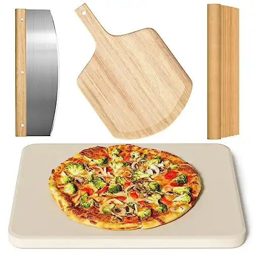 OAK 15" Rectangle Pizza Stone Set with Peel, Cutter & Cooking Paper