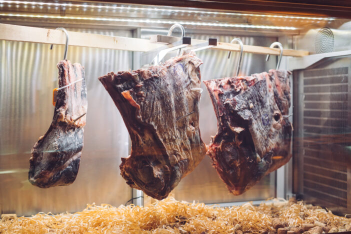 Dried meat. Beef steak in the drying oven