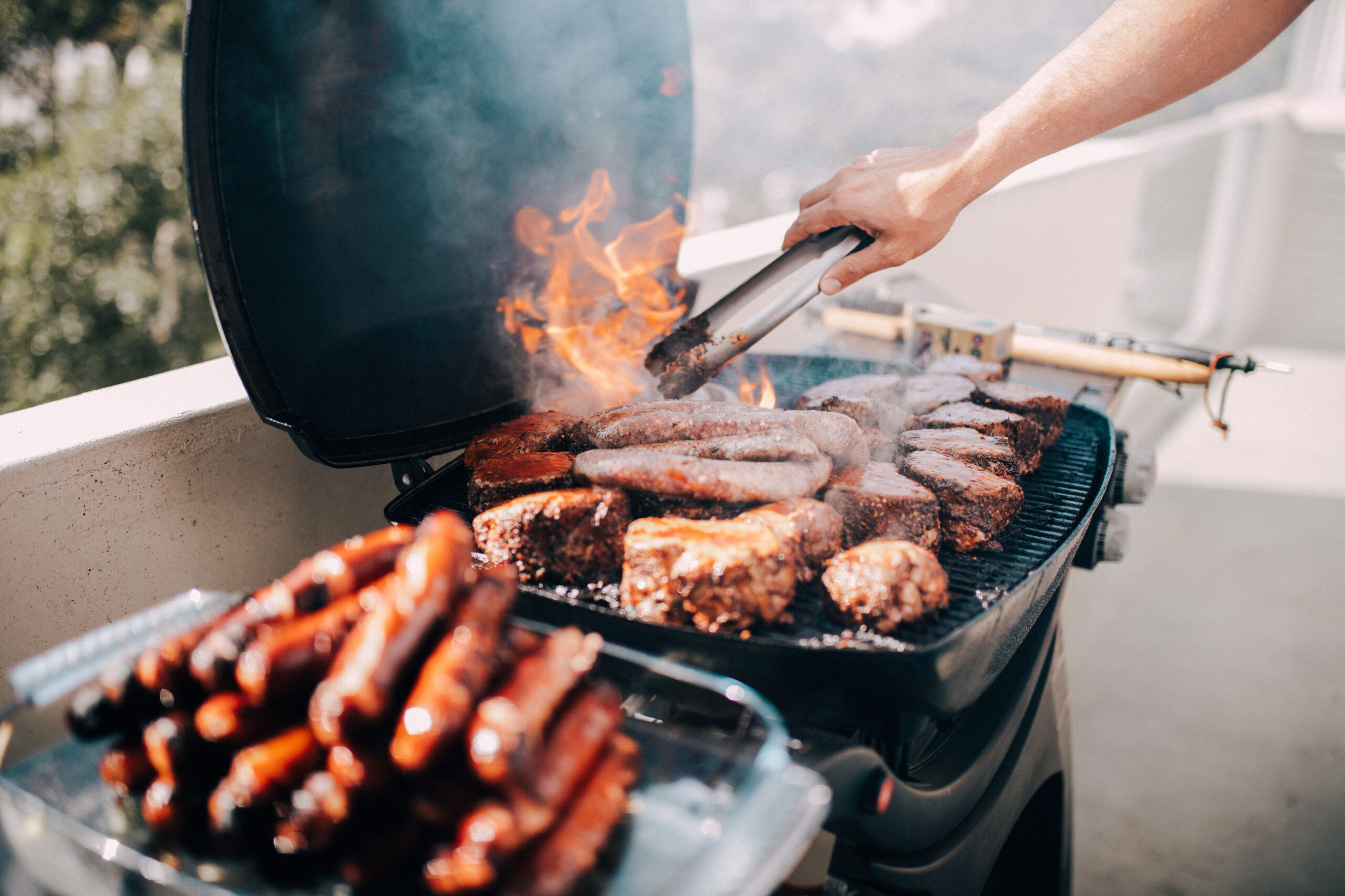 Close-up of barbecue with a lot of meat and sausages