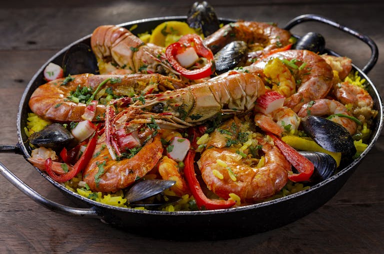 Close-up of a Seafood Paella Dish