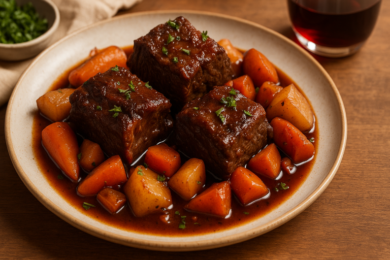 Braised Short Ribs with Red Wine and Root Vegetables Recipe