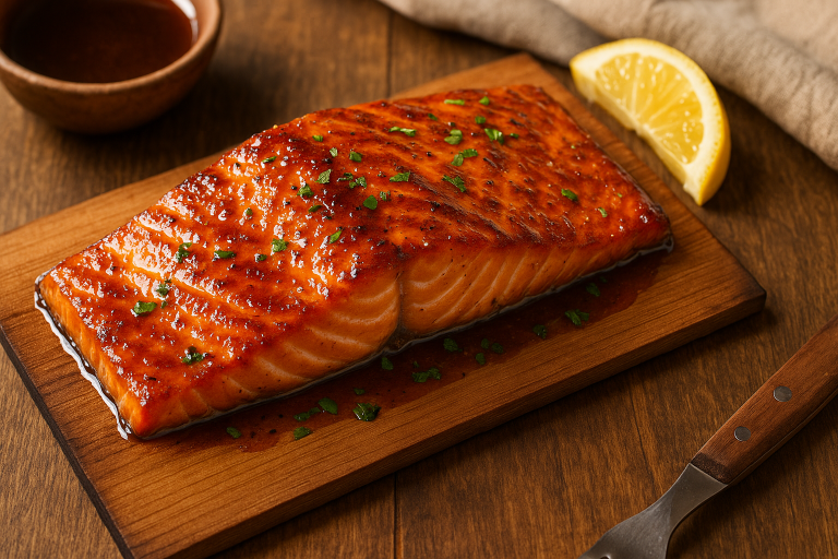 Cedar Plank Grilled Salmon with Maple Glaze Recipe