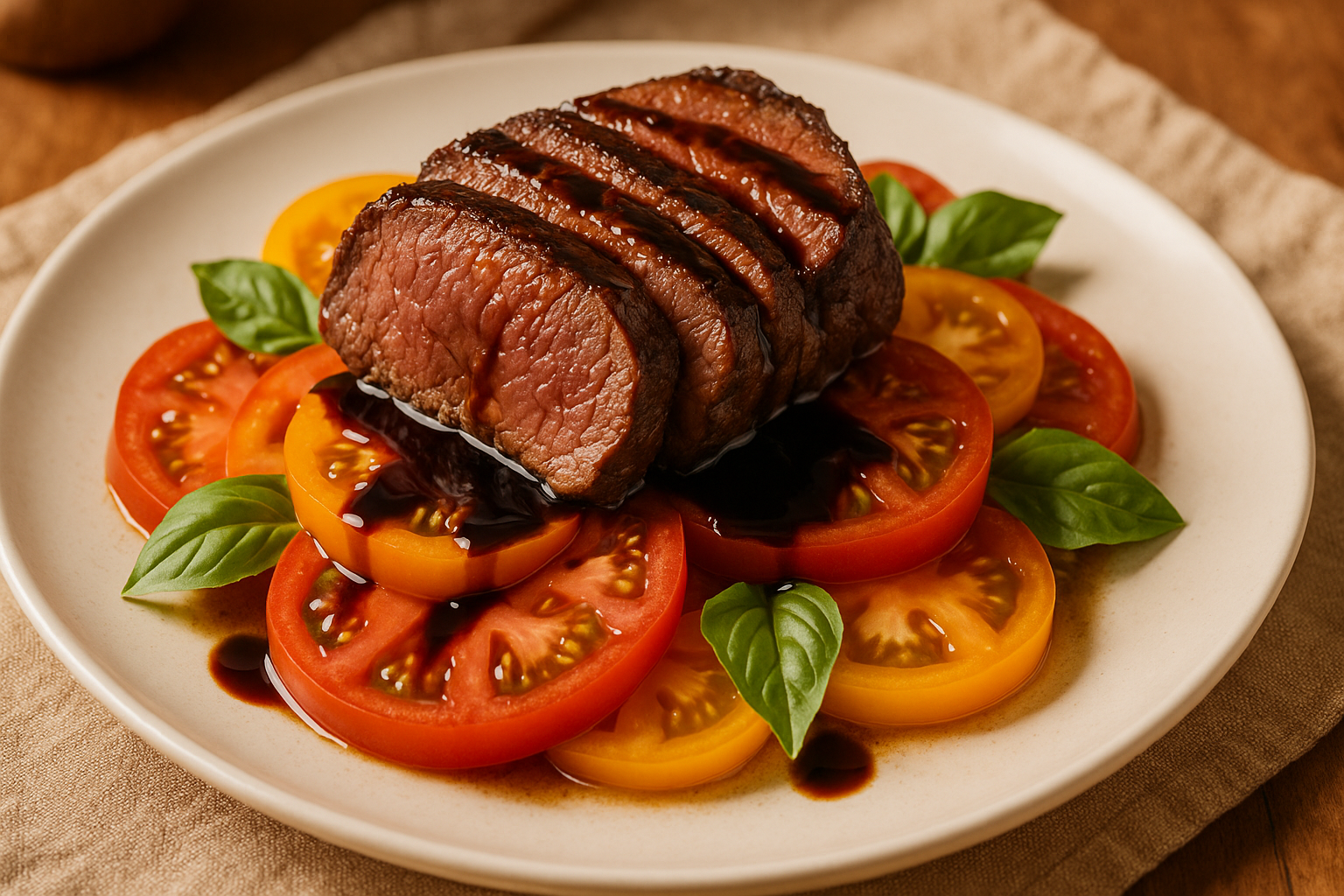 balsamic venison backstrap with heirloom Balsamic Venison Backstrap with Heirloom Tomatoes