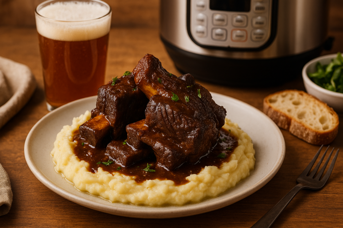 beer braised short ribs in the instant p Beer-Braised Short Ribs in the Instant Pot: Fall-Off-the-Bone in 90 Minutes