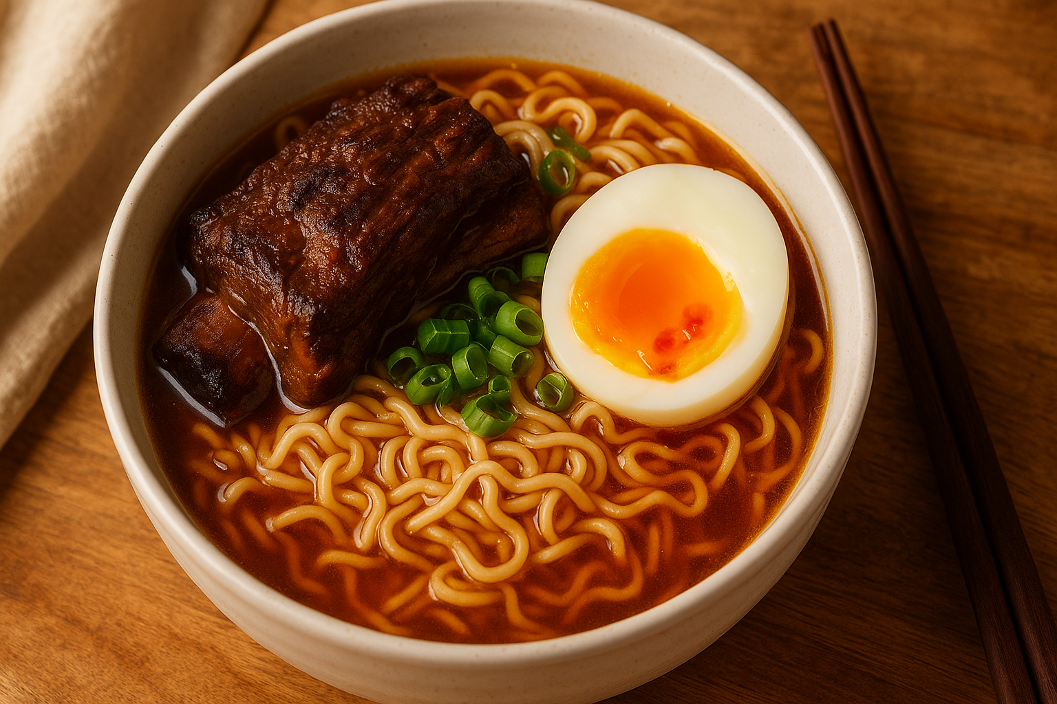 Bison Short Rib Ramen with Soft-Boiled Egg 1 bison short rib ramen with soft boiled e Bison Short Rib Ramen with Soft-Boiled Egg