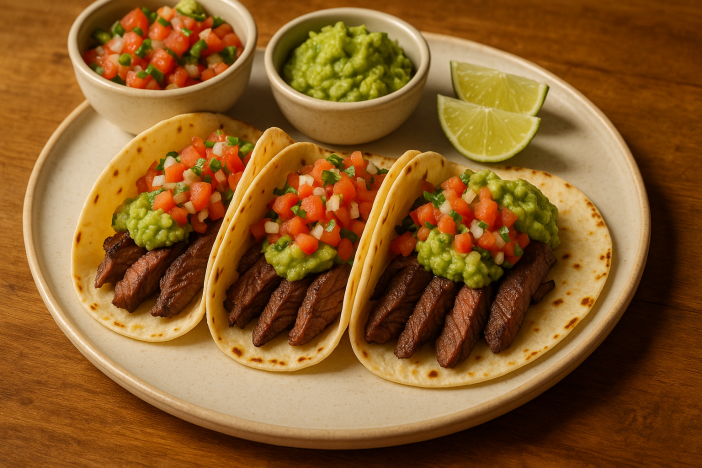 elk carne asada tacos with fresh salsa a Elk Carne Asada Tacos with Fresh Salsa and Guacamole