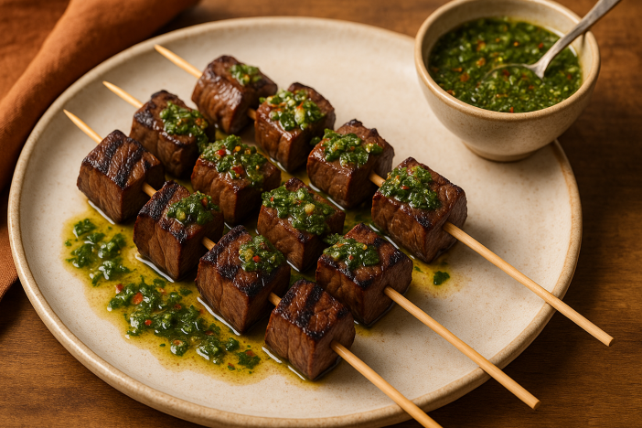 grilled venison heart skewers with chimi Grilled Venison Heart Skewers with Chimichurri