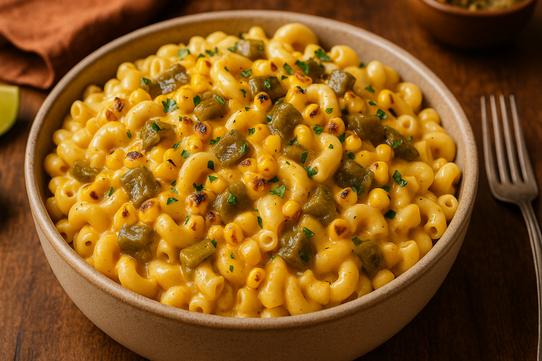 Hatch Chile Mac and Cheese with Charred Corn