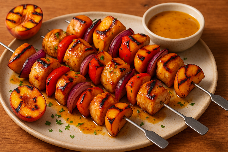 Honey Mustard Grilled Turkey Kebabs with Grilled Peaches 4 Honey Mustard Grilled Turkey Kebabs with Grilled Peaches