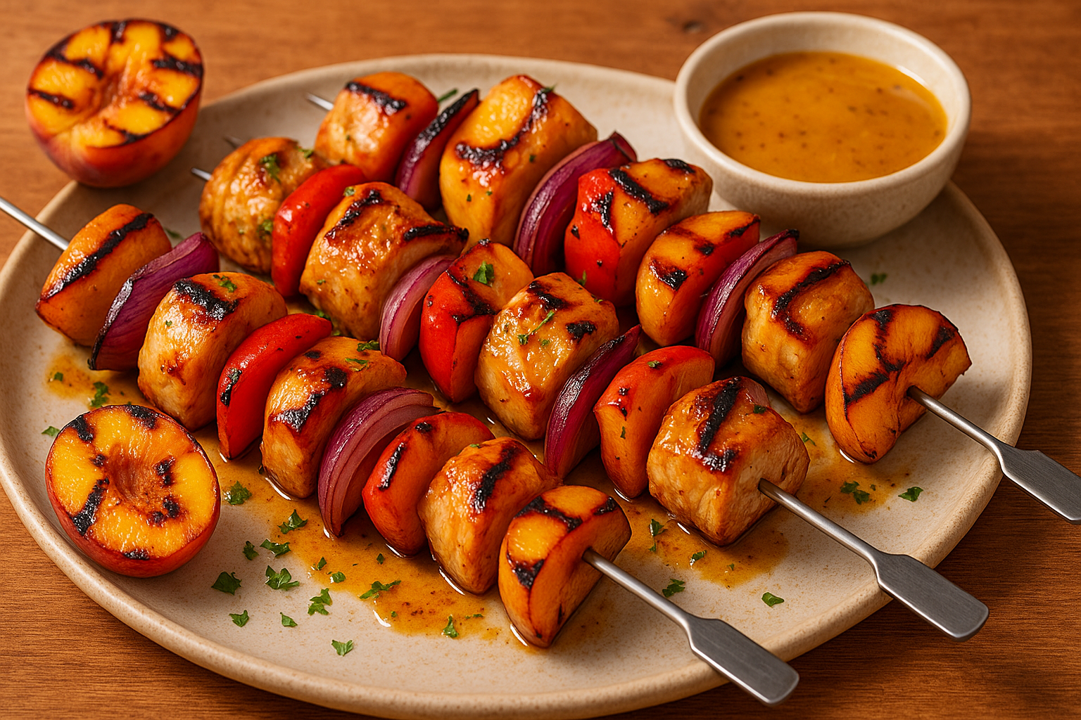 honey mustard grilled turkey kebabs with Honey Mustard Grilled Turkey Kebabs with Grilled Peaches