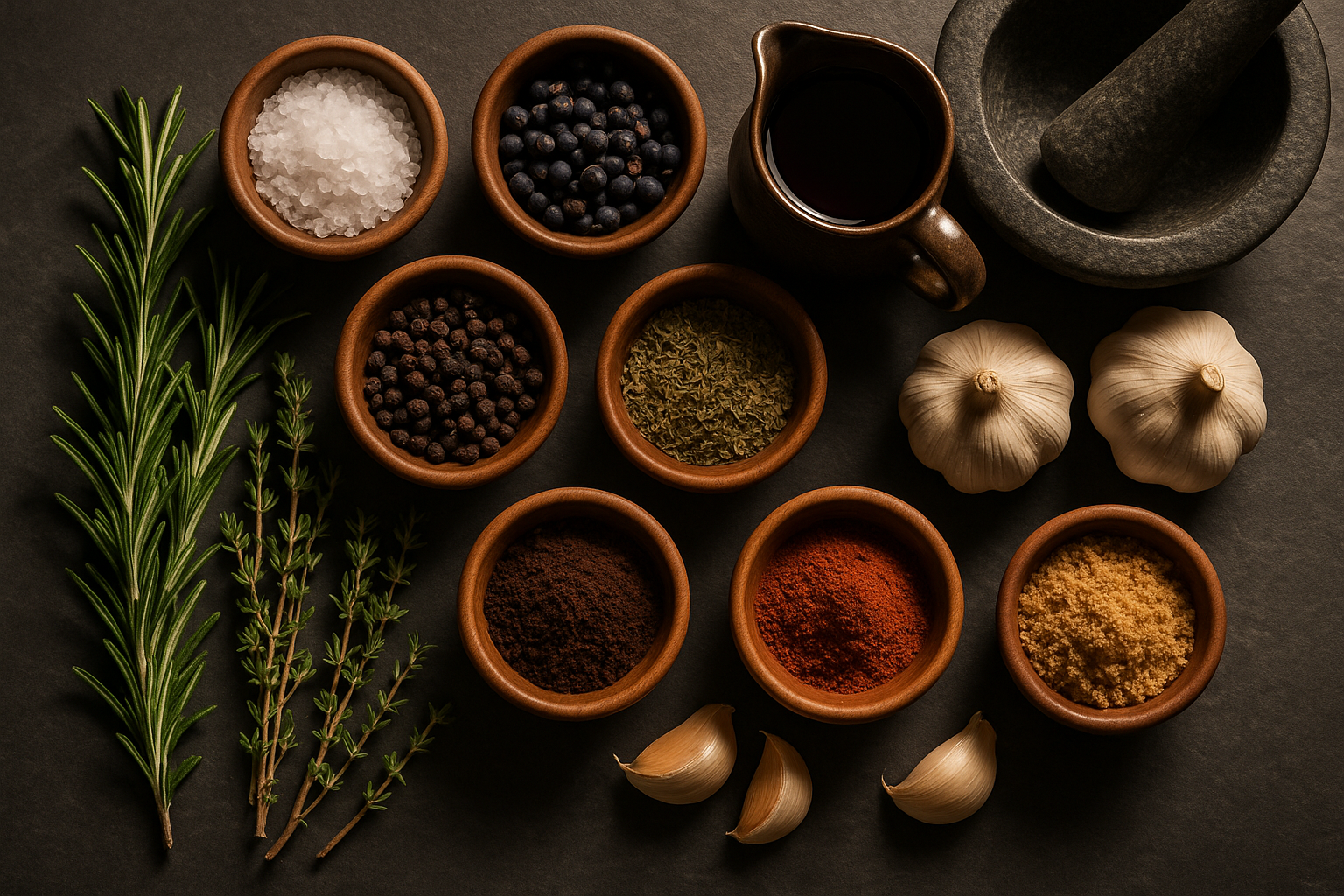 Spices and marinades mise en place