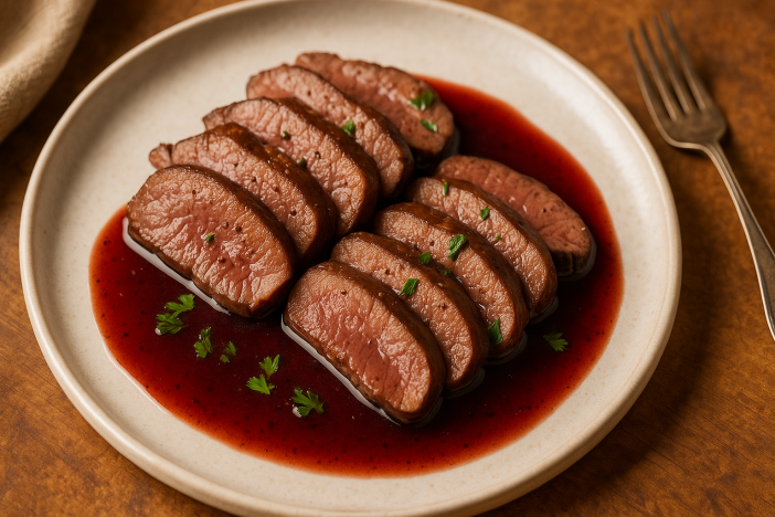 pan seared venison heart with red wine r Pan-Seared Venison Heart with Red Wine Reduction