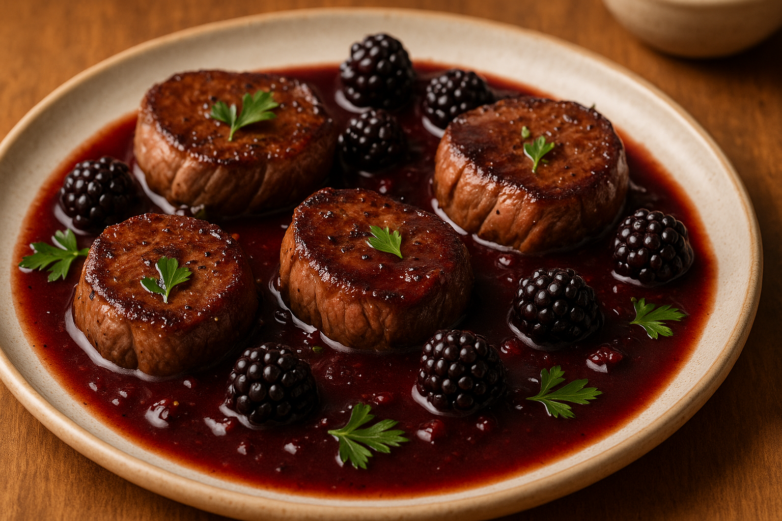 Pan-Seared Venison Tenderloin Medallions with Blackberry Sauce 1 pan seared venison tenderloin medallions Pan-Seared Venison Tenderloin Medallions with Blackberry Sauce