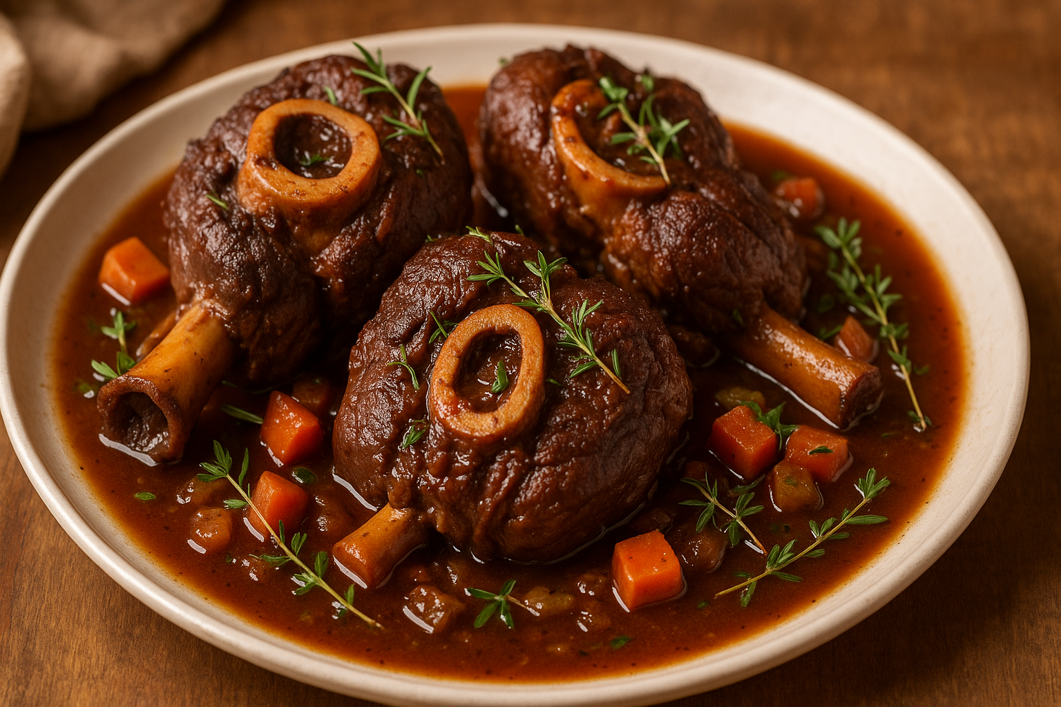 red wine braised venison shanks osso buc Red Wine-Braised Venison Shanks (Osso Buco Style)