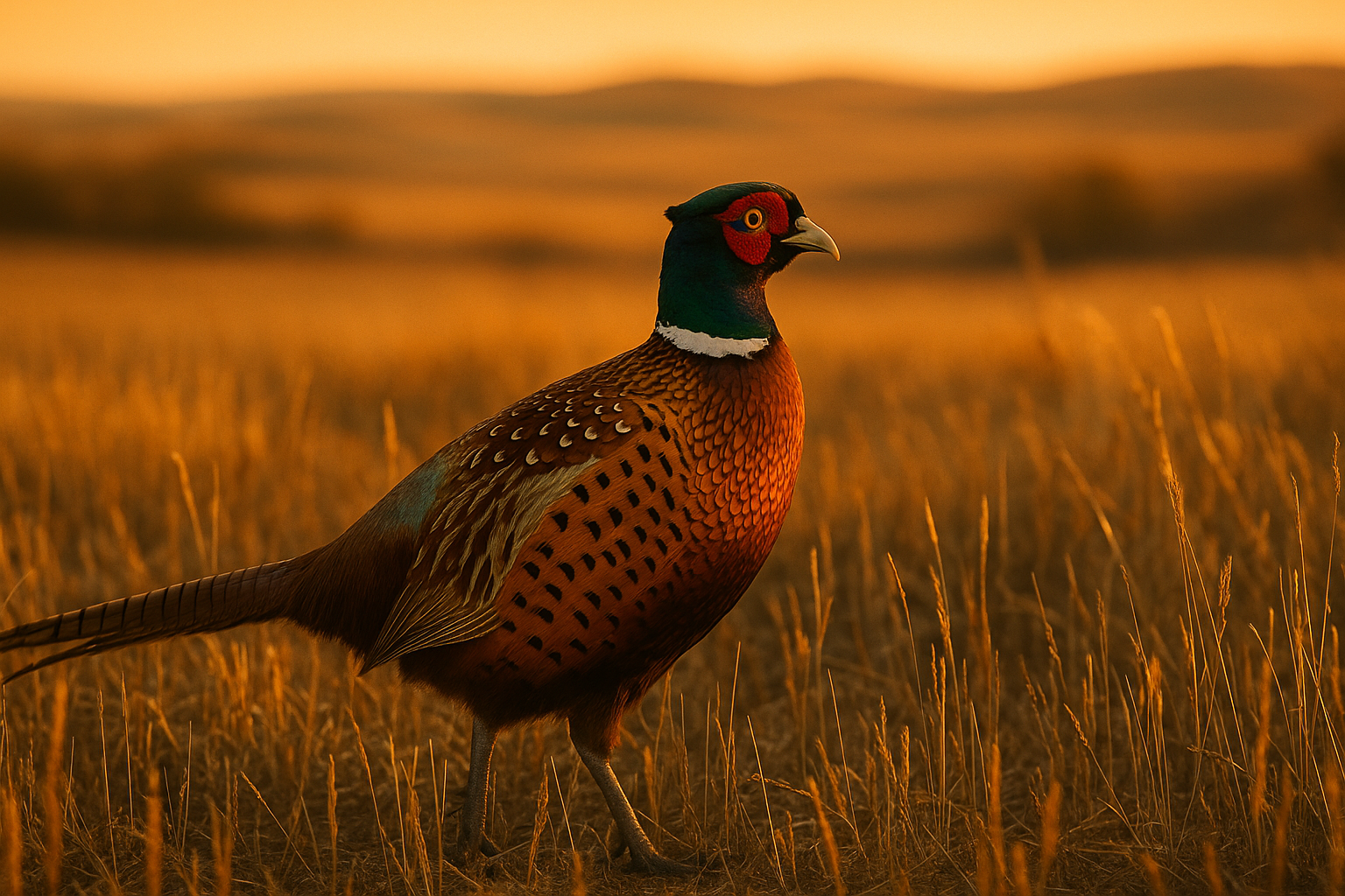 Ring-necked pheasant in wheat field