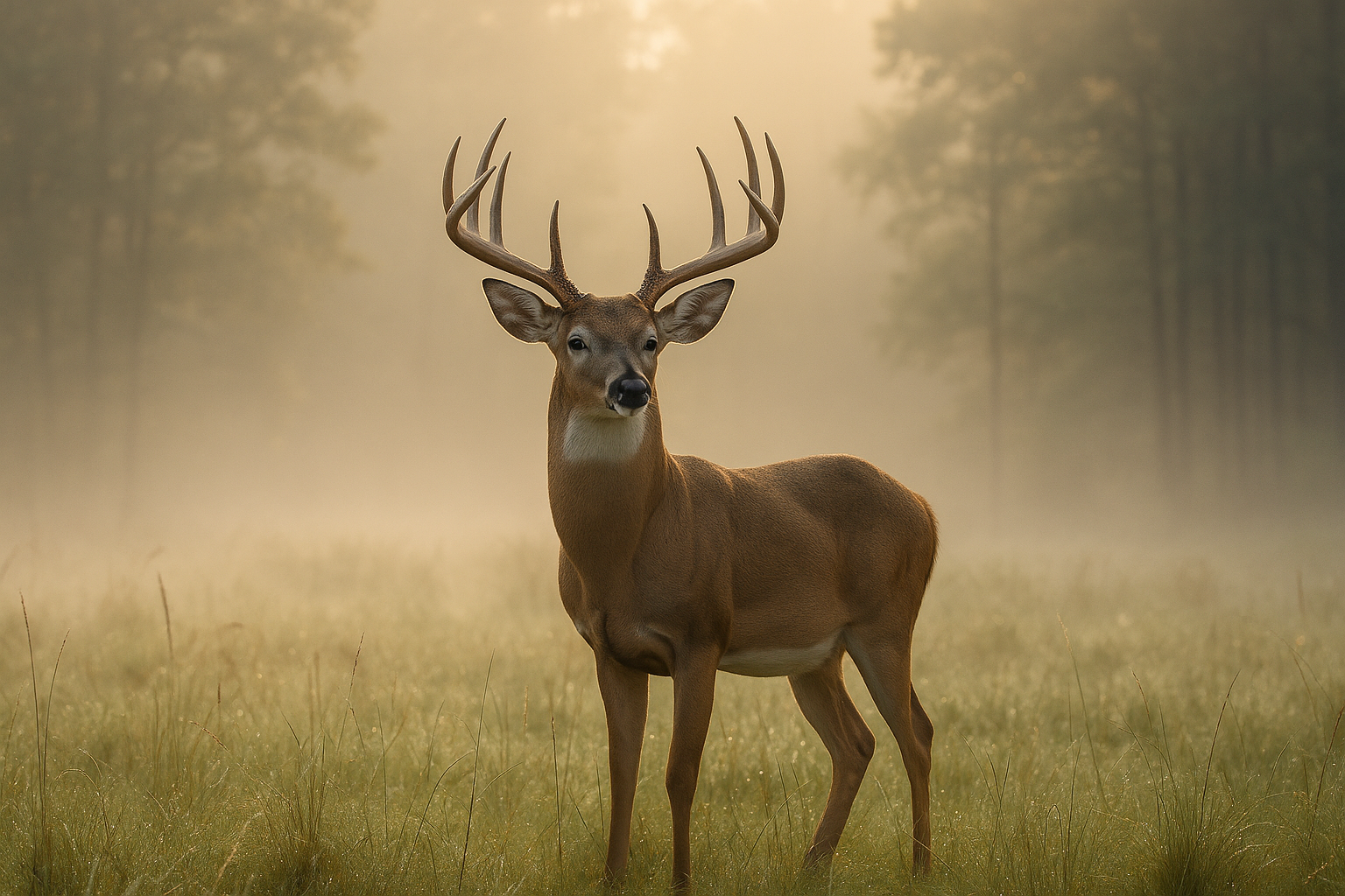 White-tailed deer in morning meadow