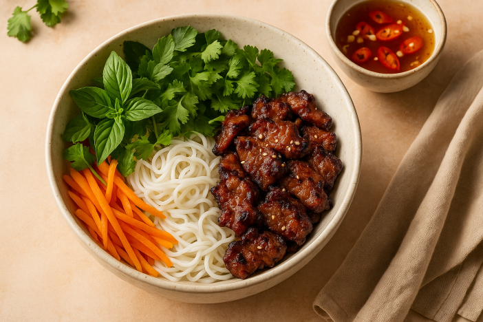 vietnamese grilled pork with rice noodle Vietnamese Grilled Pork with Rice Noodles (BÃºn Thá»‹t NÆ°á»›ng)