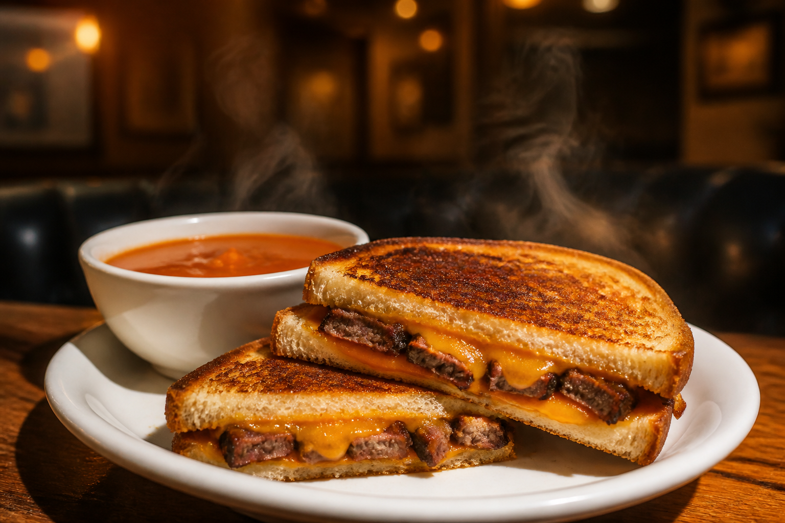 15 Brisket Serving Ideas for Your Next Cookout 30 Brisket grilled cheese sandwich with melted cheddar and tomato soup