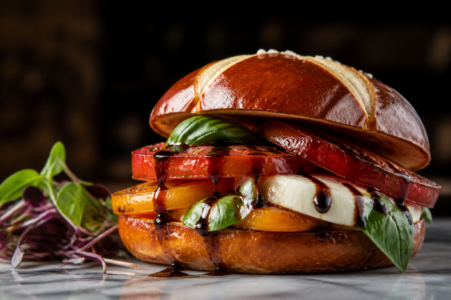 10 Creative Burger Topping Ideas 14 Caprese-style burger with heirloom tomatoes, fresh mozzarella, basil, and balsamic glaze