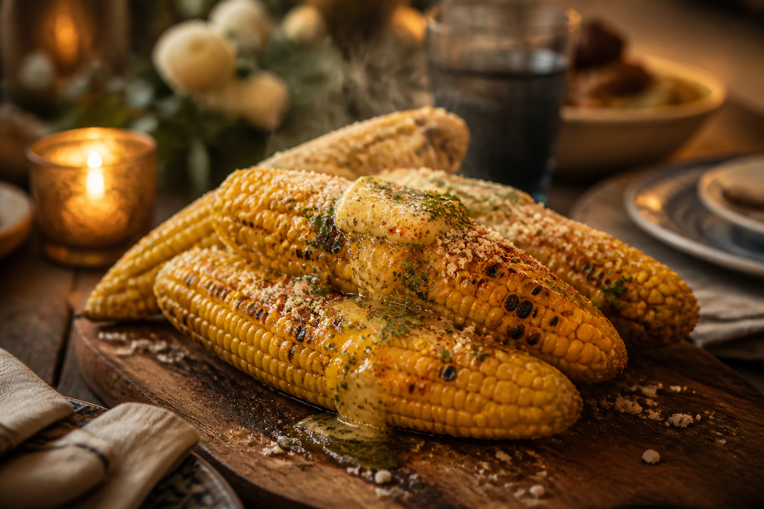 15 Grilled Steak Side Dish Ideas 22 Grilled corn on the cob with herb butter, cotija cheese, and chili powder