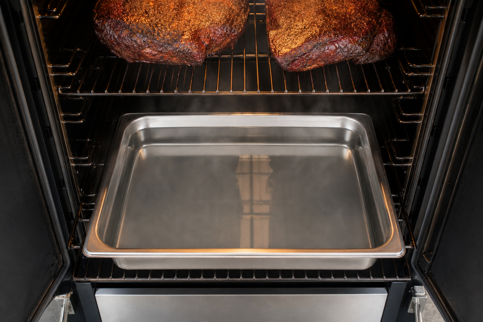 7 Ways to Fix Temperature Swings in Your Smoker 9 Water pan placed inside smoker below cooking grate