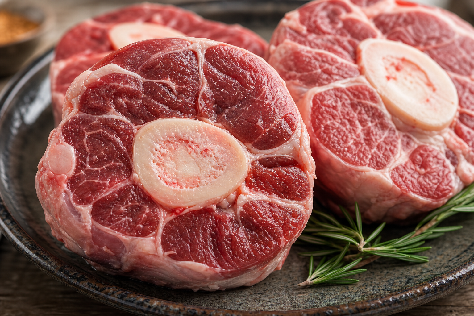 Cross-cut beef shank pieces showing bone marrow center