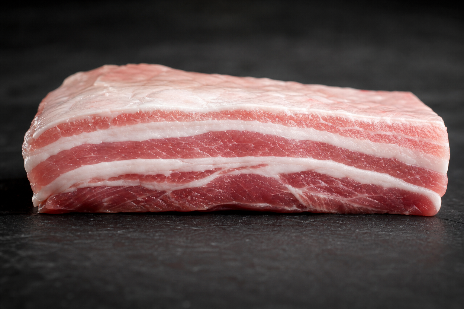 Best Pork Cuts for Smoking: Ranked Guide with Times & Temps 7 Raw pork belly slab showing layers of meat and fat on dark slate surface