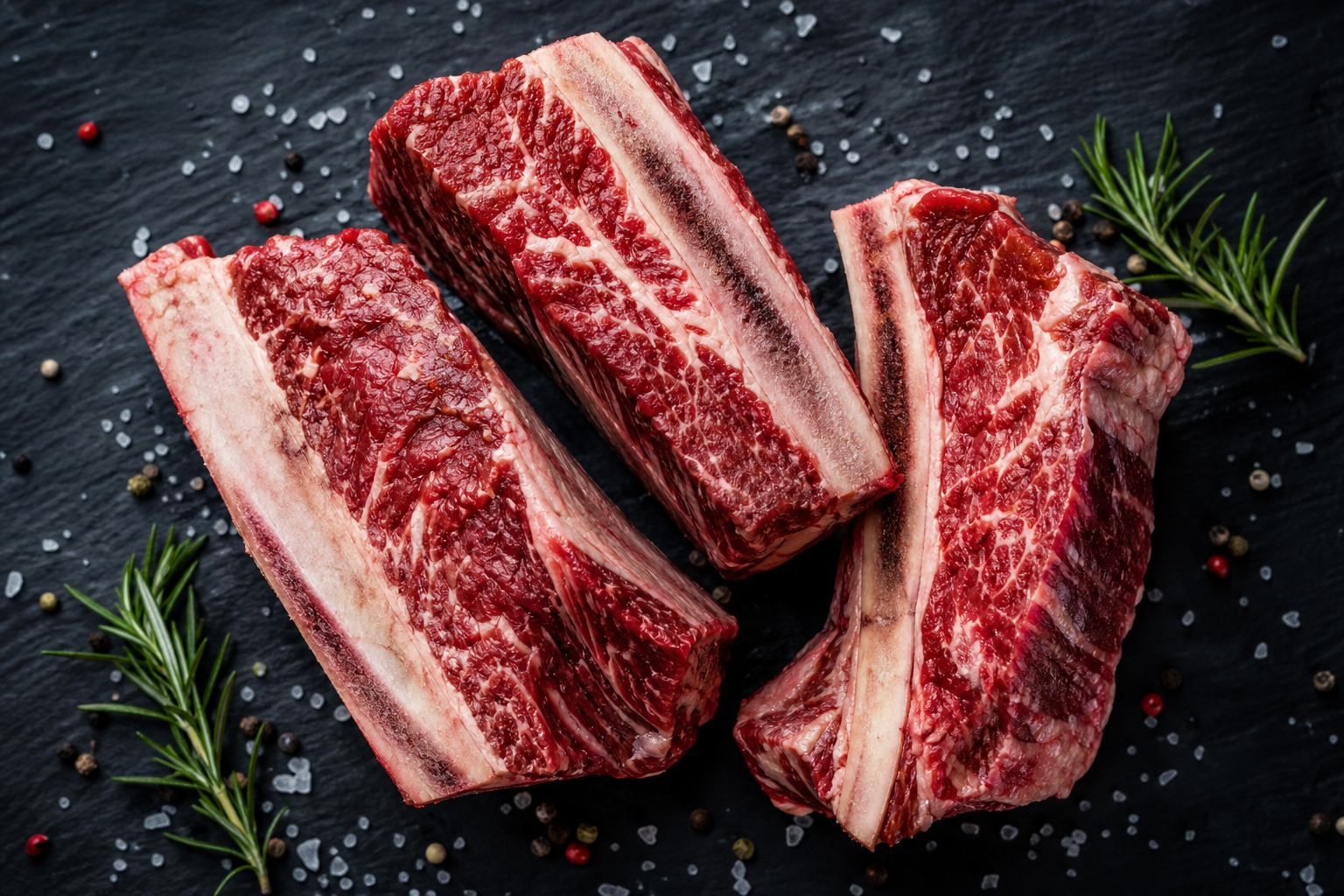 Best Budget Brisket Alternatives for Smoking (Chuck Roast & More) 8 Beef short ribs displayed on dark slate surface